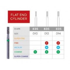 3D Dental Flat End Cylinder Diamond, Fine Bur, 835-012F 10/Pk